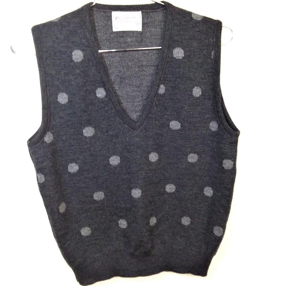PENDLETON Gray Polka Dot V-Neck Wool Vest Petite M